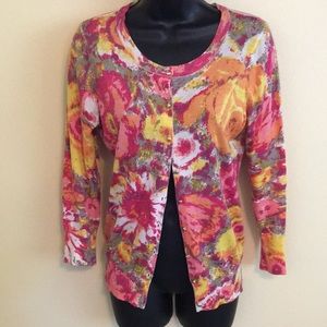 Charlotte Tarantola silk/cotton floral striped cardigan M